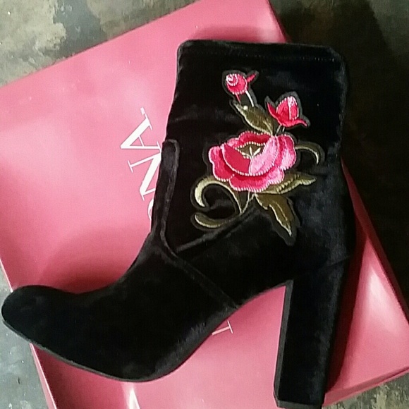 Merona Shoes New Rose Embroidered Velvet Black Boots Poshmark